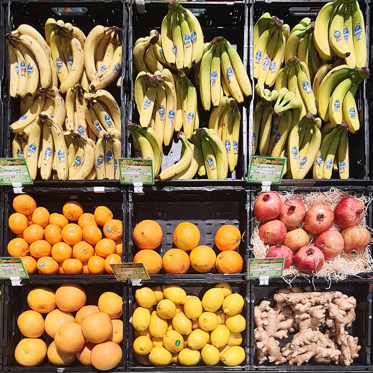 Bananen, Zitrusfrüchte und Ingwer